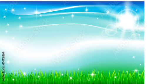 Vector illustration summer landscape with green leaves