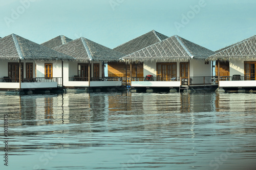 Floating houses in the lake / Floating houses in resort in Karnjanaburi, Thailand