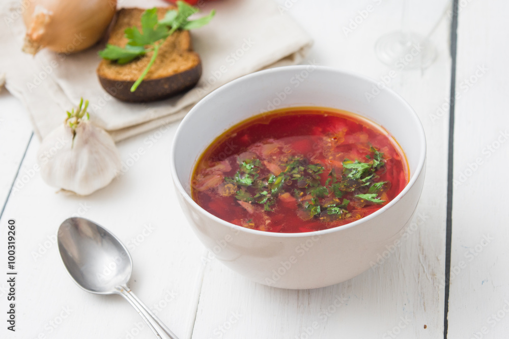 big bowl of borscht with herbs big bowl of borscht with herbs