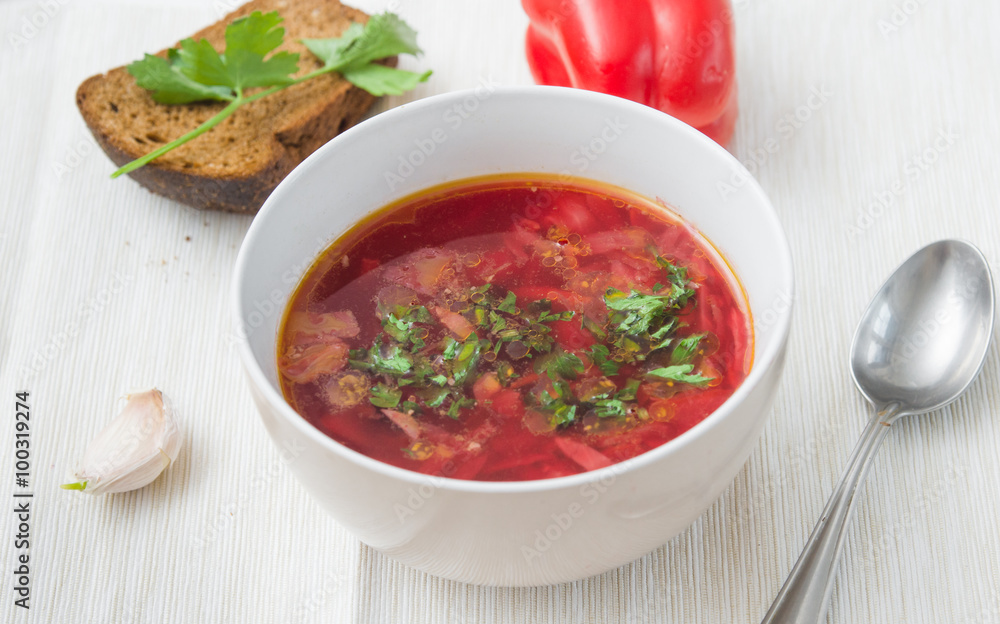 big bowl of borscht with herbs big bowl of borscht with herbs