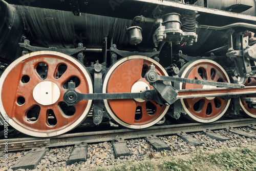 Wheels of vintage steam train