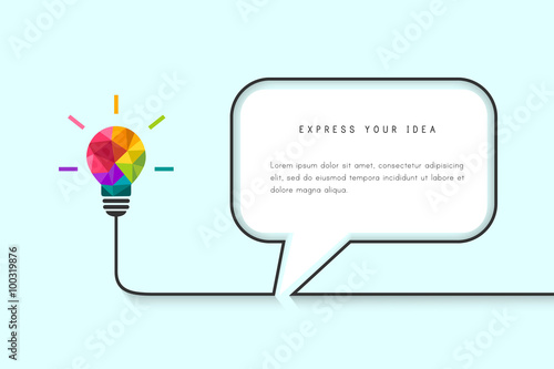 Speech bubble template with low poly lightbulb as idea concept