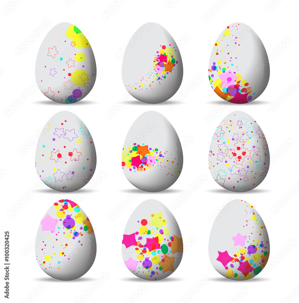 Set colorful Easter eggs and happy easter