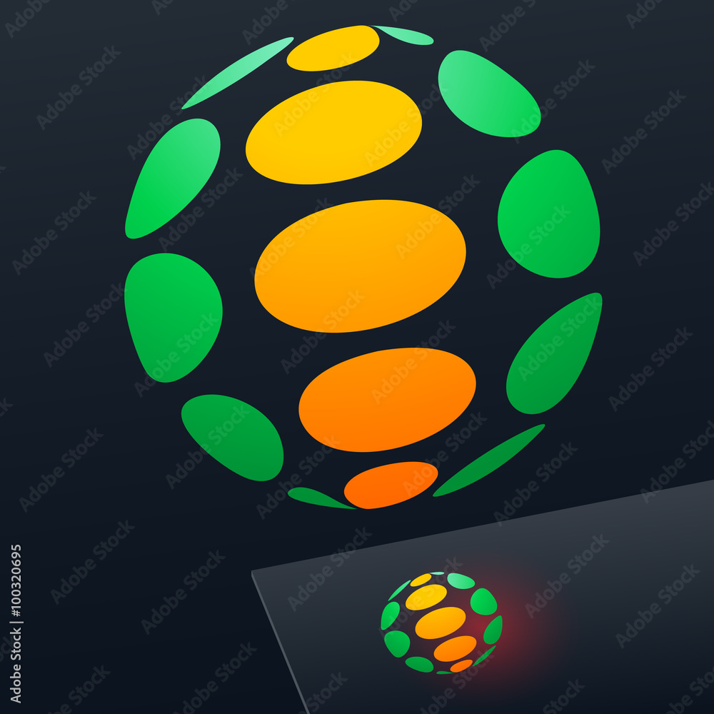 Abstract vector sign in sphere shape. Logotype for Business, Technology, Corporation.