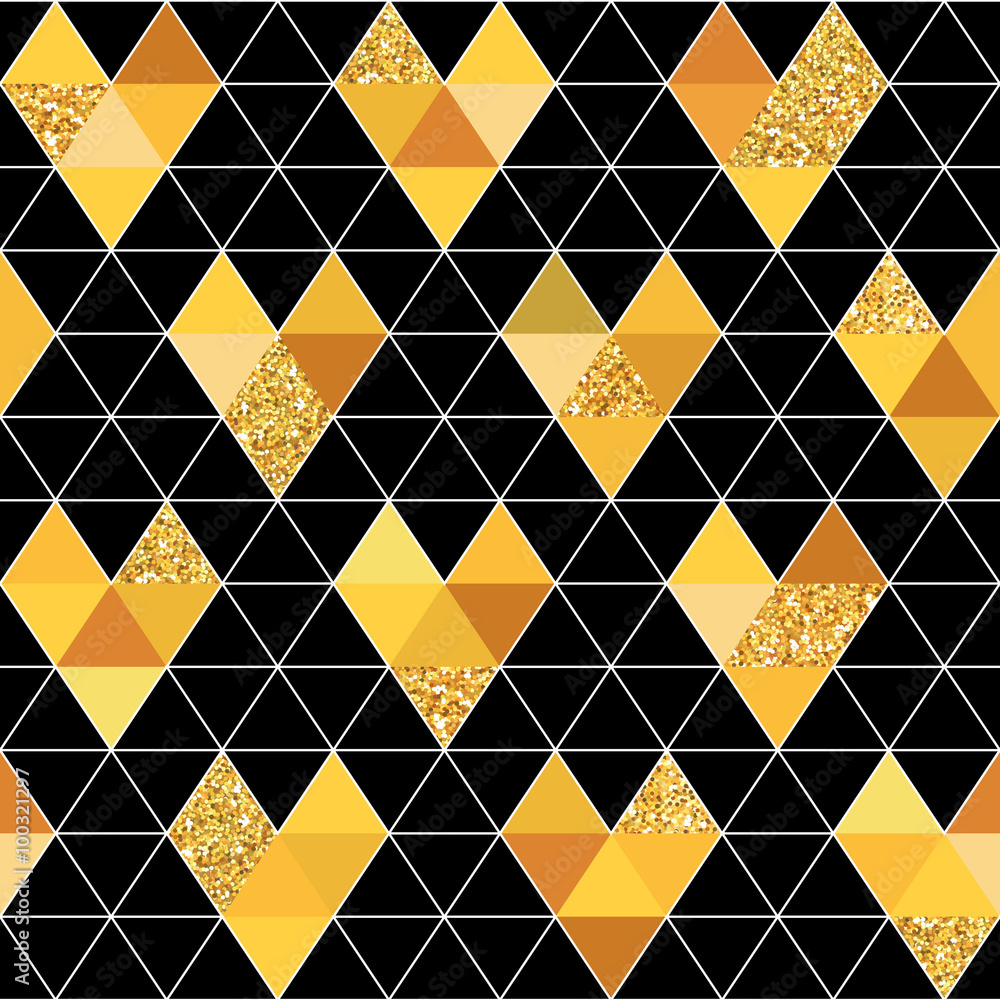 Fototapeta premium Valentine's Day Glitter Gold Seamless Pattern - Retro Geometric