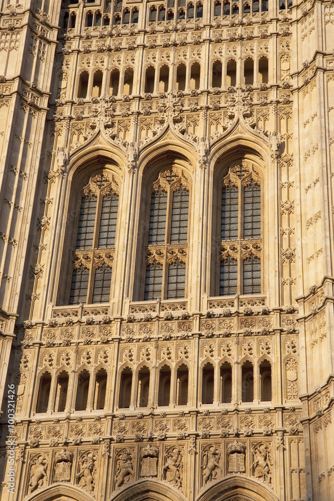 Close-up of Houses of Parliament; London, England, UK