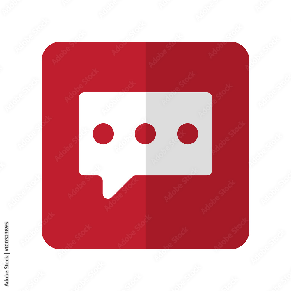 White Message flat icon on red rounded square on white White Message flat icon on red rounded square on white