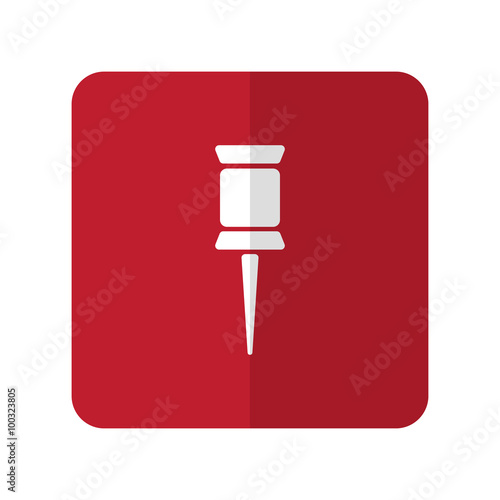 White Pushpin flat icon on red rounded square on white