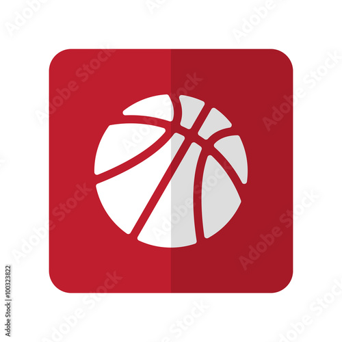 White Basketball flat icon on red rounded square on white