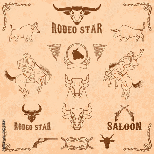 bulls and rodeo icons collection