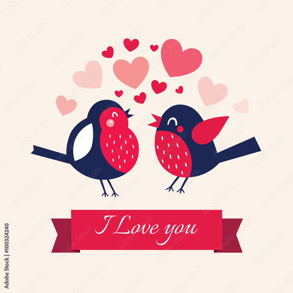 Valentine's day illustration with birds Valentine's day illustration with birds