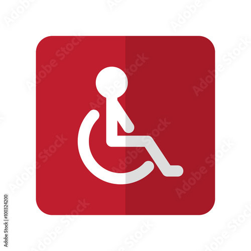 White Wheel Chair flat icon on red rounded square on white