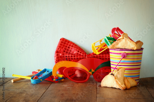 Purim celebration concept (jewish carnival holiday). selective focus 