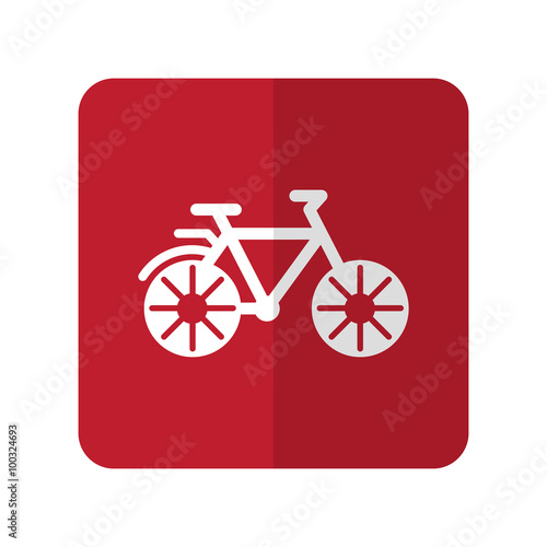 White Bicycle flat icon on red rounded square on white