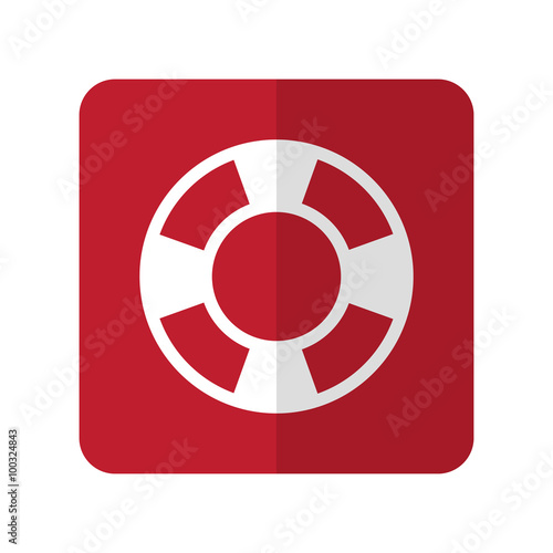 White Life Buoy flat icon on red rounded square on white