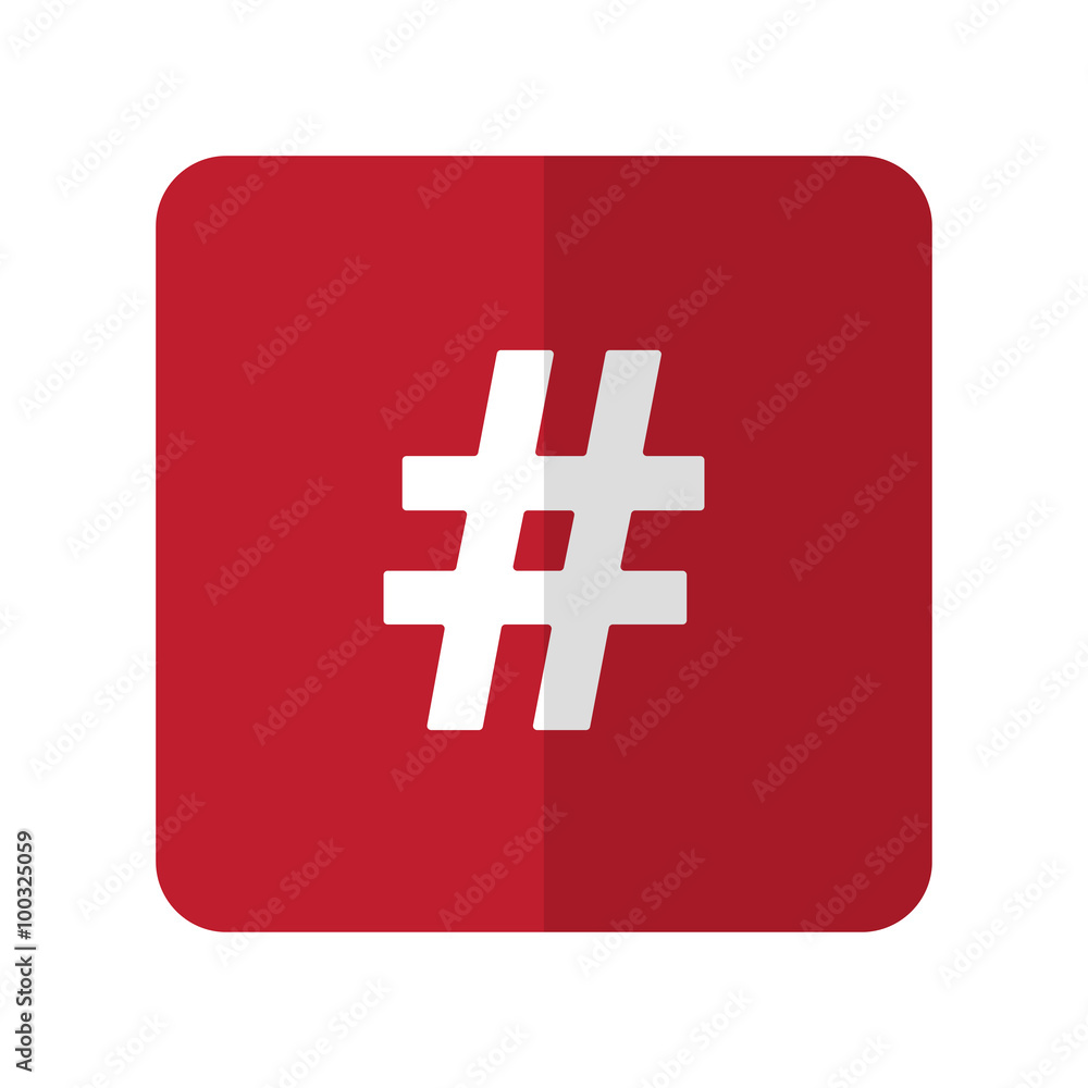 Fototapeta premium White Hashtag flat icon on red rounded square on white