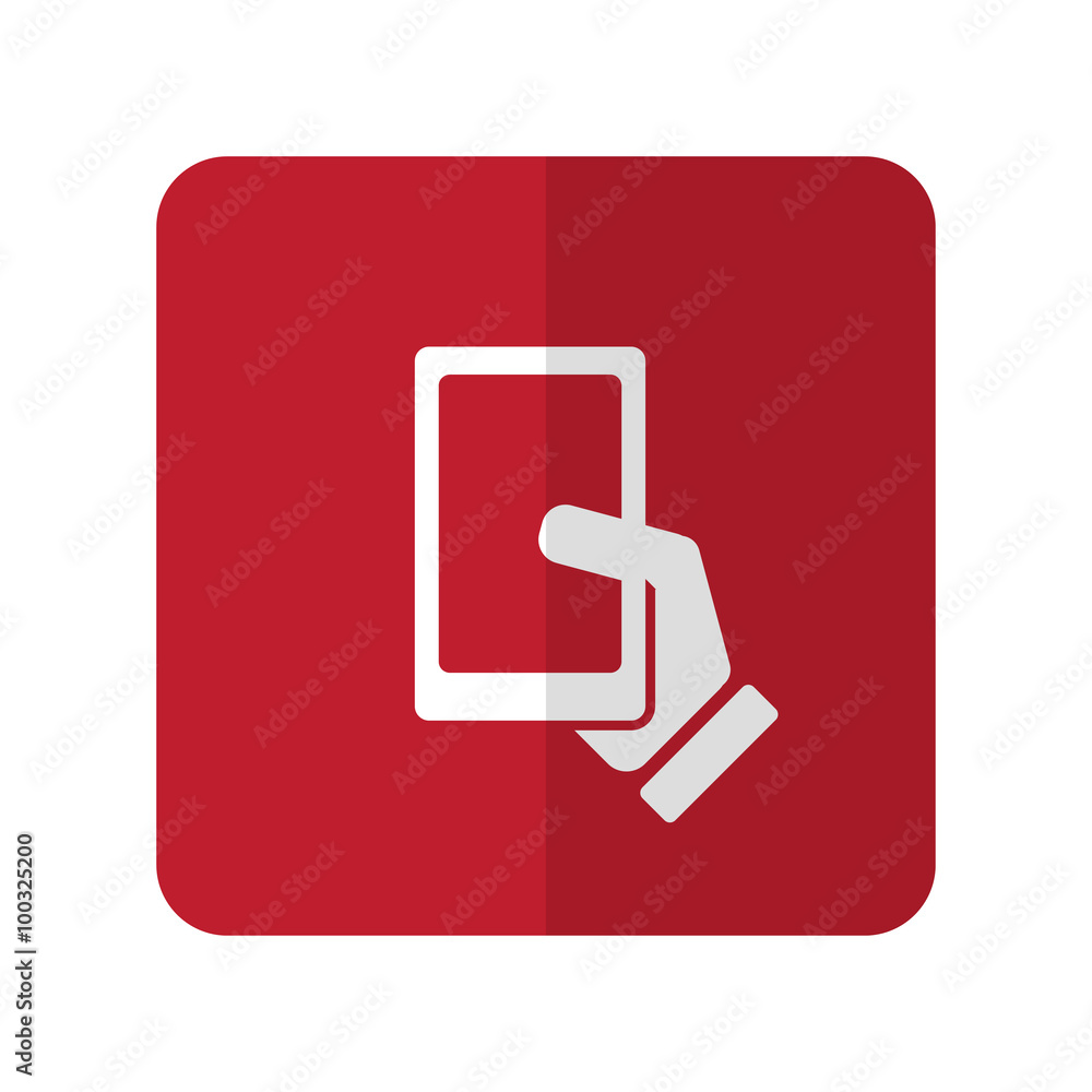 White Smartphone flat icon on red rounded square on white White Smartphone flat icon on red rounded square on white