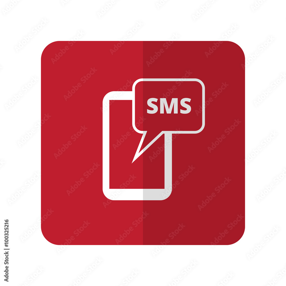White Sms flat icon on red rounded square on white White Sms flat icon on red rounded square on white