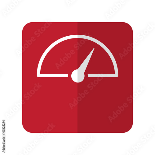 White Speed Meter flat icon on red rounded square on white