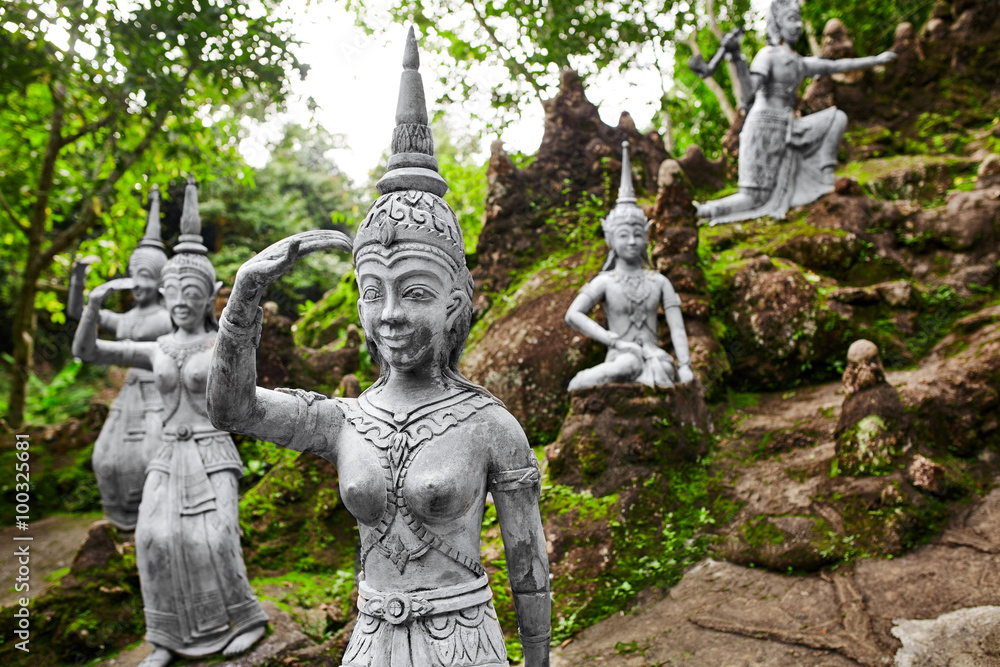 Thailand. Amphitheater Of Human And Deities Stone Statues In Buddha Magic Garden Or Secret Buddha Garden In Koh Samui Island. Place For Relaxation And Meditation. Buddhism. Travel To Asia, Tourism. 