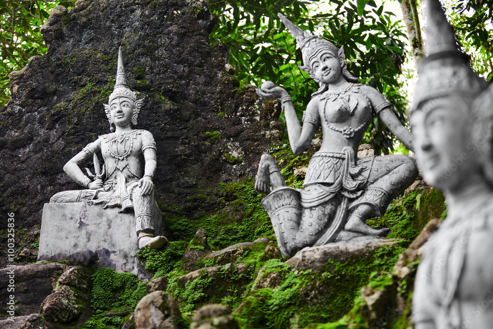 Thailand. Closeup Of Magic Secret Buddha Garden Stone Statues In Koh Samui. Figures Of Human And Deities Dancing And Playing. Place For Relaxation And Meditation. Buddhism. Travel To Asia, Tourism. 