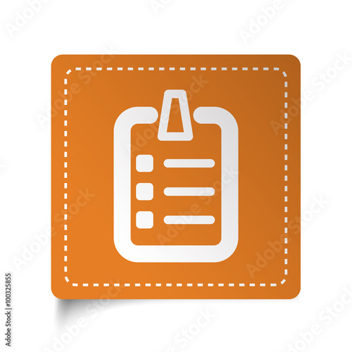 White flat Checklist icon on orange sticker