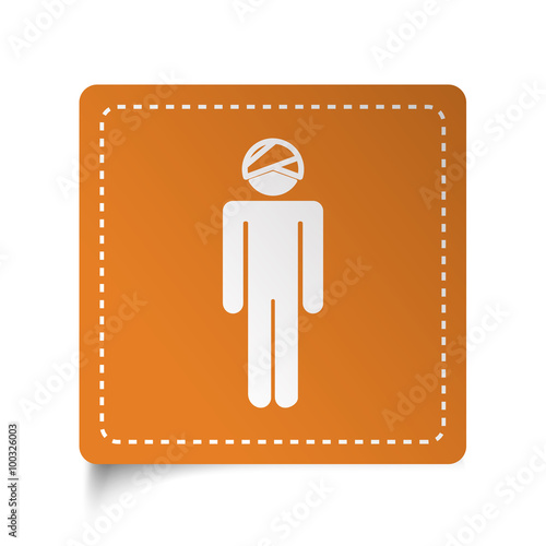 White flat Head icon on orange sticker
