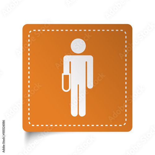 White flat Hand icon on orange sticker