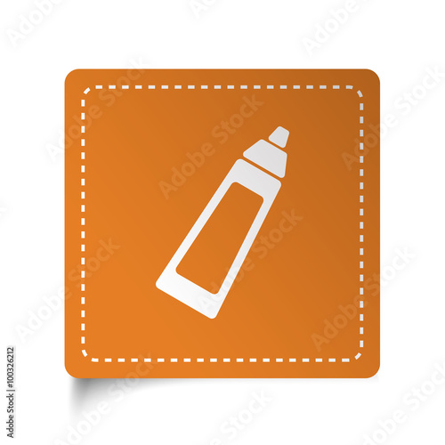 White flat Baby Bottle icon on orange sticker