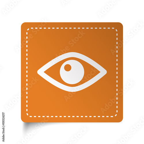 White flat Eye icon on orange sticker