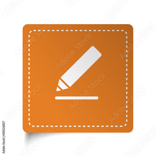 White flat Sign Here icon on orange sticker