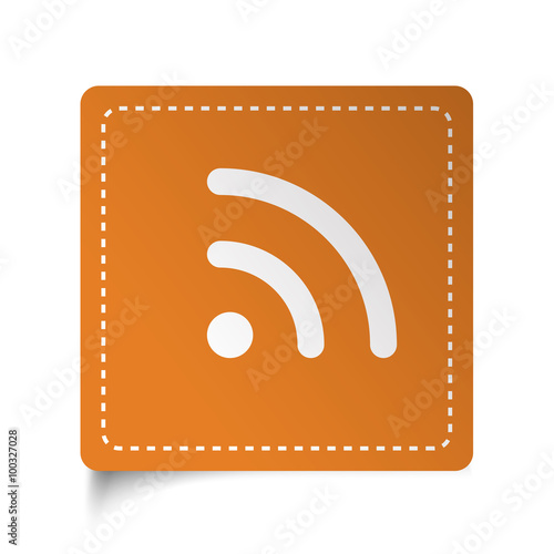 White flat Rss icon on orange sticker