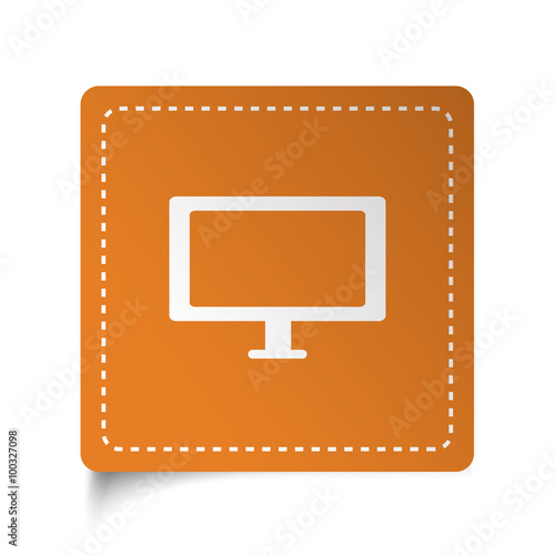 White flat Computer Screen icon on orange sticker