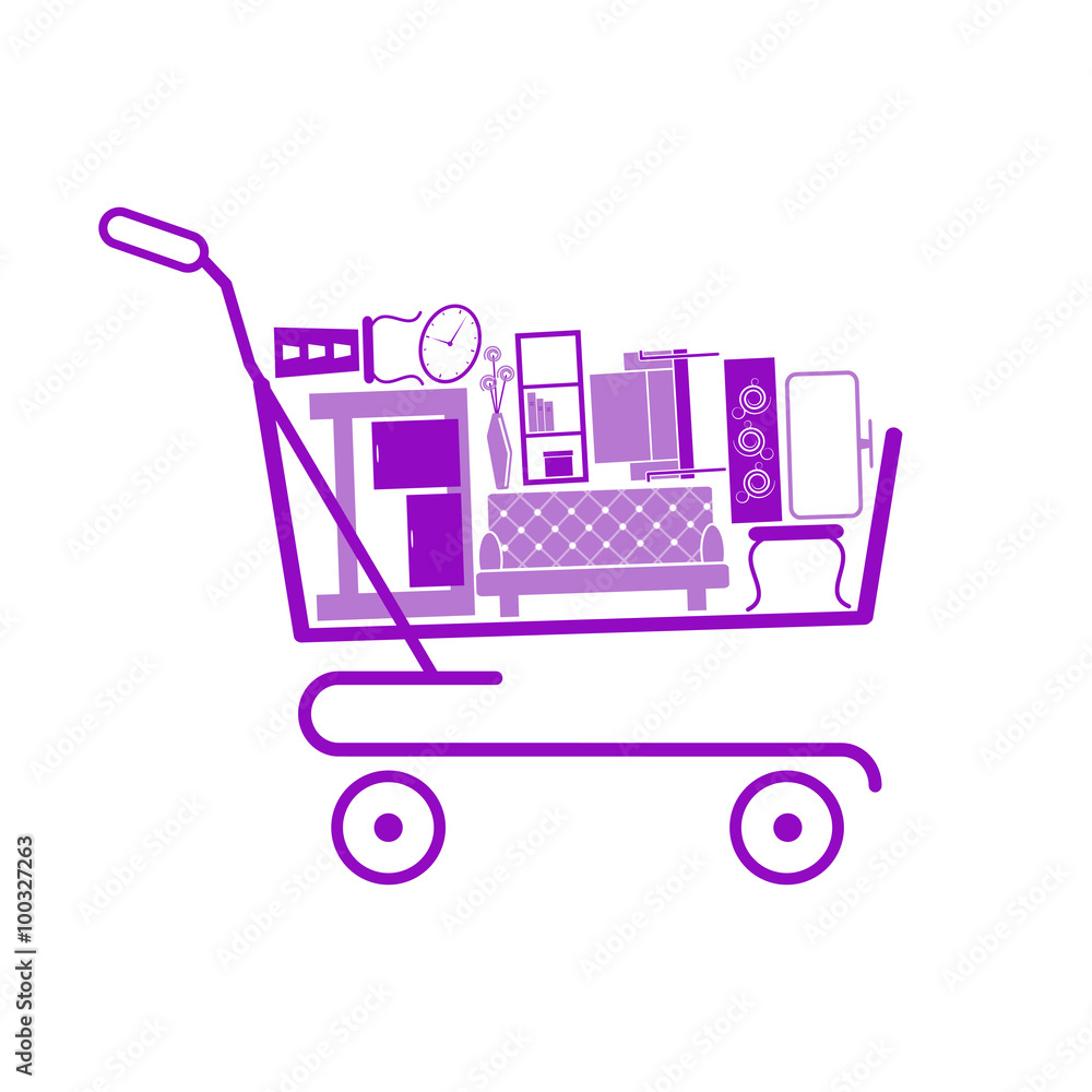 shopping cart in the store with furniture and furnishings shopping cart in the store with furniture and furnishings