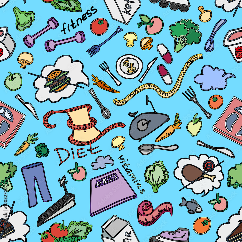 Fototapeta premium Doodle pattern of diet