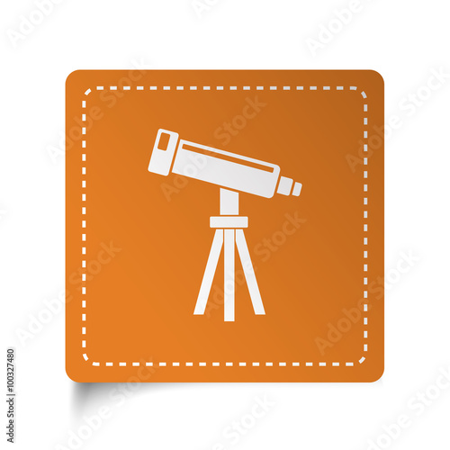 White flat Telescope icon on orange sticker