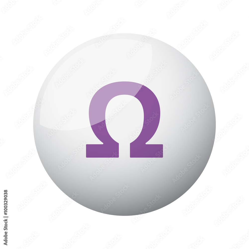 Flat purple Omega icon on 3d sphere