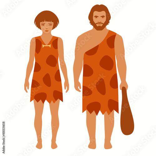 stone age, cartoon caveman, vector prymitive people