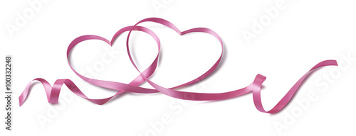 Valentine pink 2 hearts ribbon design element isolated