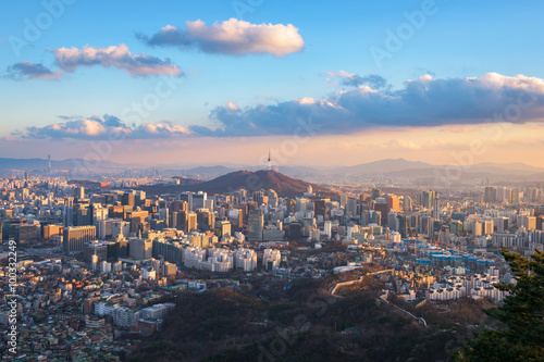 Korea,Sunset of Seoul City Skyline.