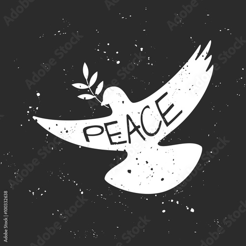 Vector grungy Peace dove with olive branch