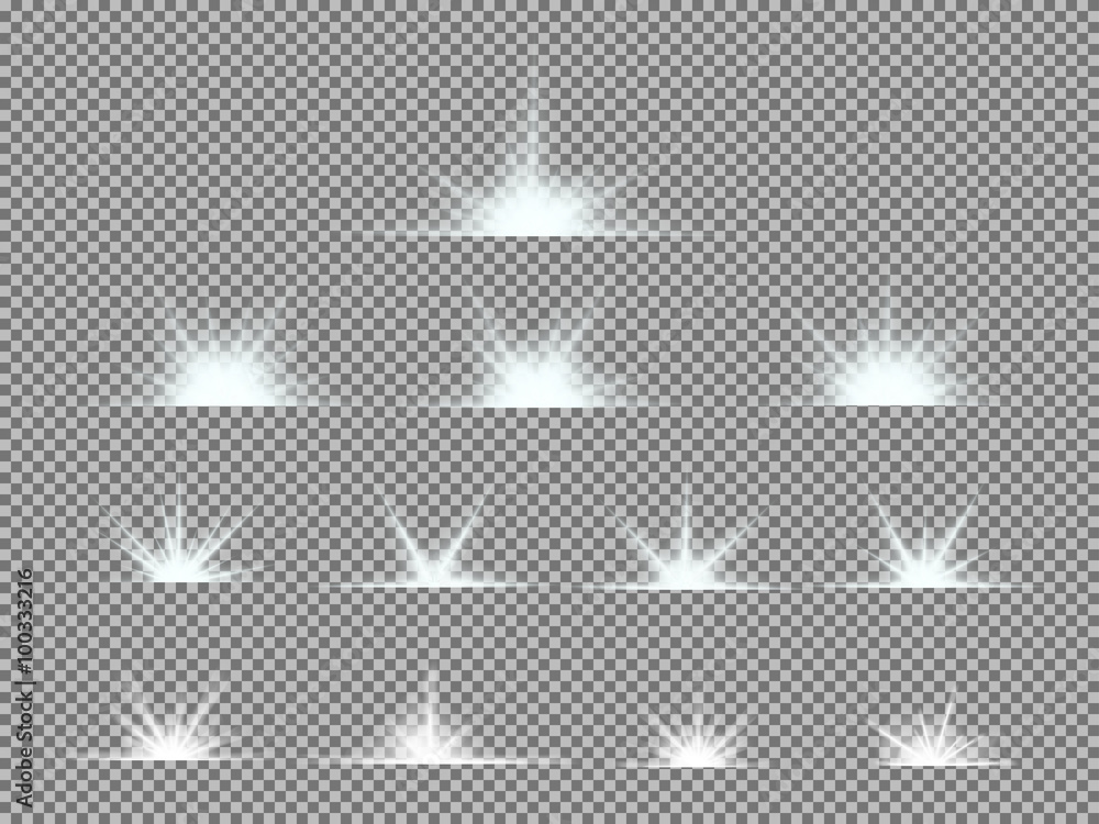Obraz premium Vector set of glowing light bursts with sparkles on transparent background