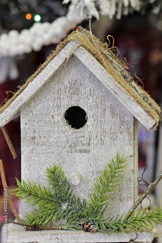 birdhouse, bird house, winter composition