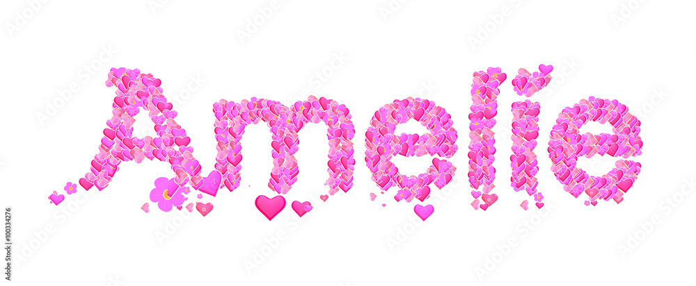 Amelie female name set with hearts type design