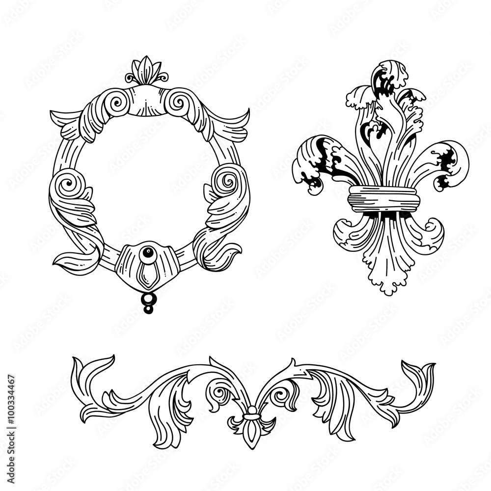 Naklejka premium Set of gravure design elements