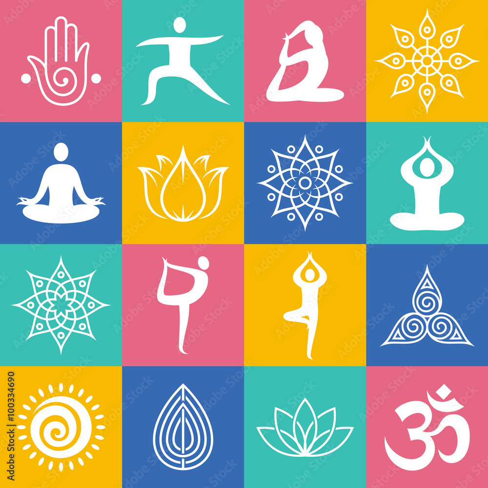 Yoga, body poses vector symbols for pilates studio, meditation class By  Microvector | TheHungryJPEG