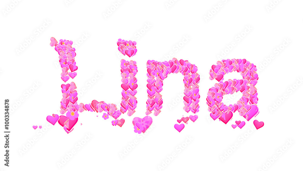 Lina female name set with hearts type design