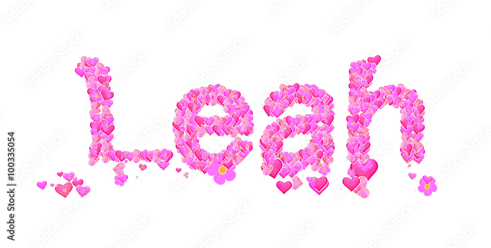 Leah female name set with hearts type design