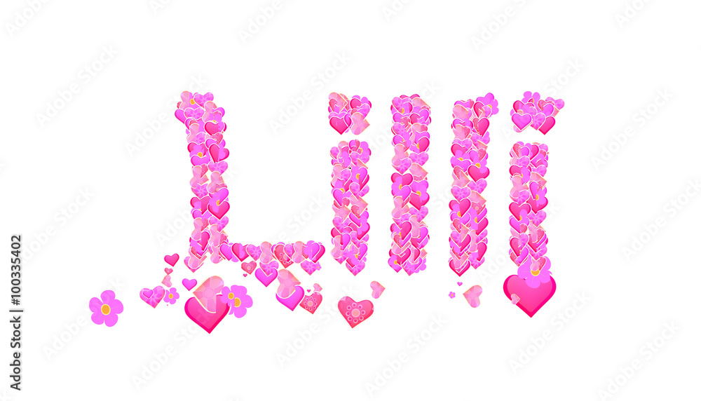 Lilli female name set with hearts type design