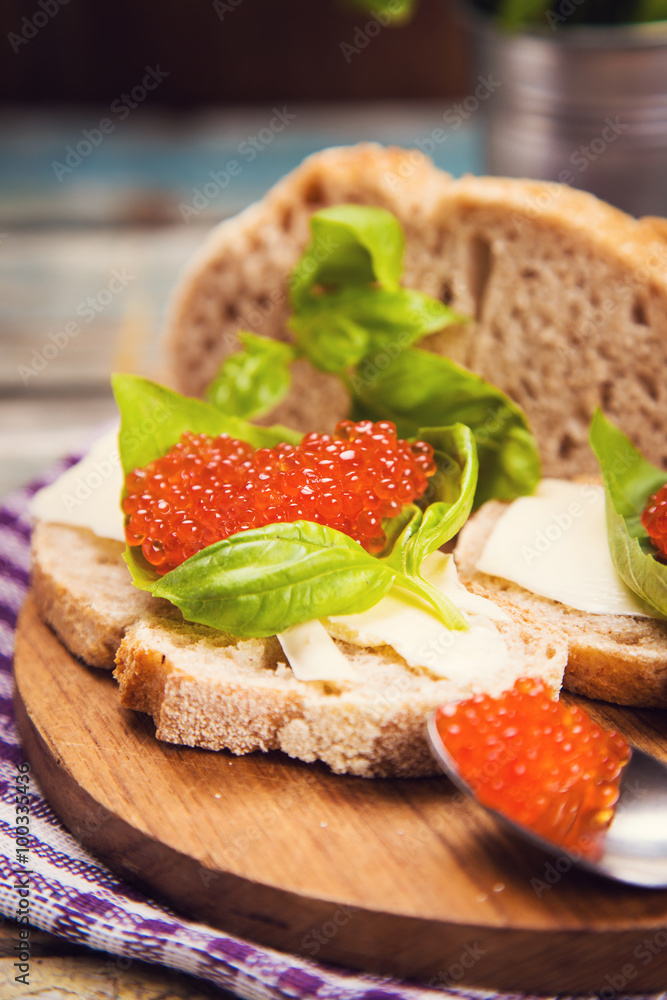 red caviar on bread